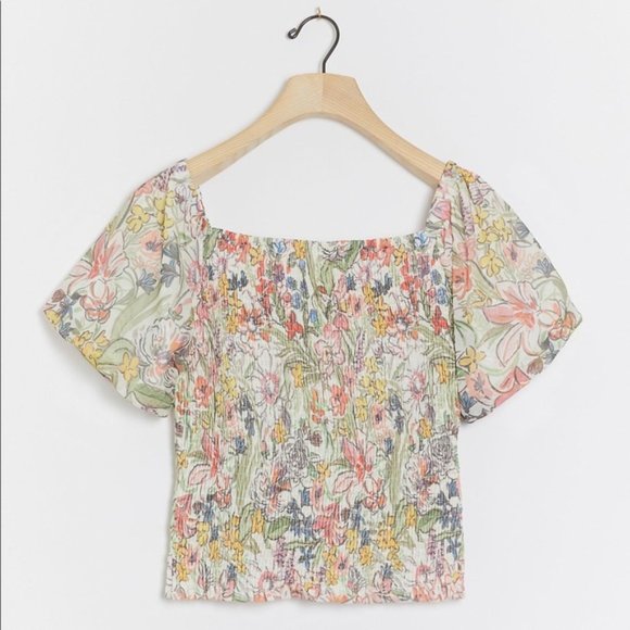 Anthropologie Floral Printed Smocked Puff Sleeved Top (NWT) - Picture 2 of 4